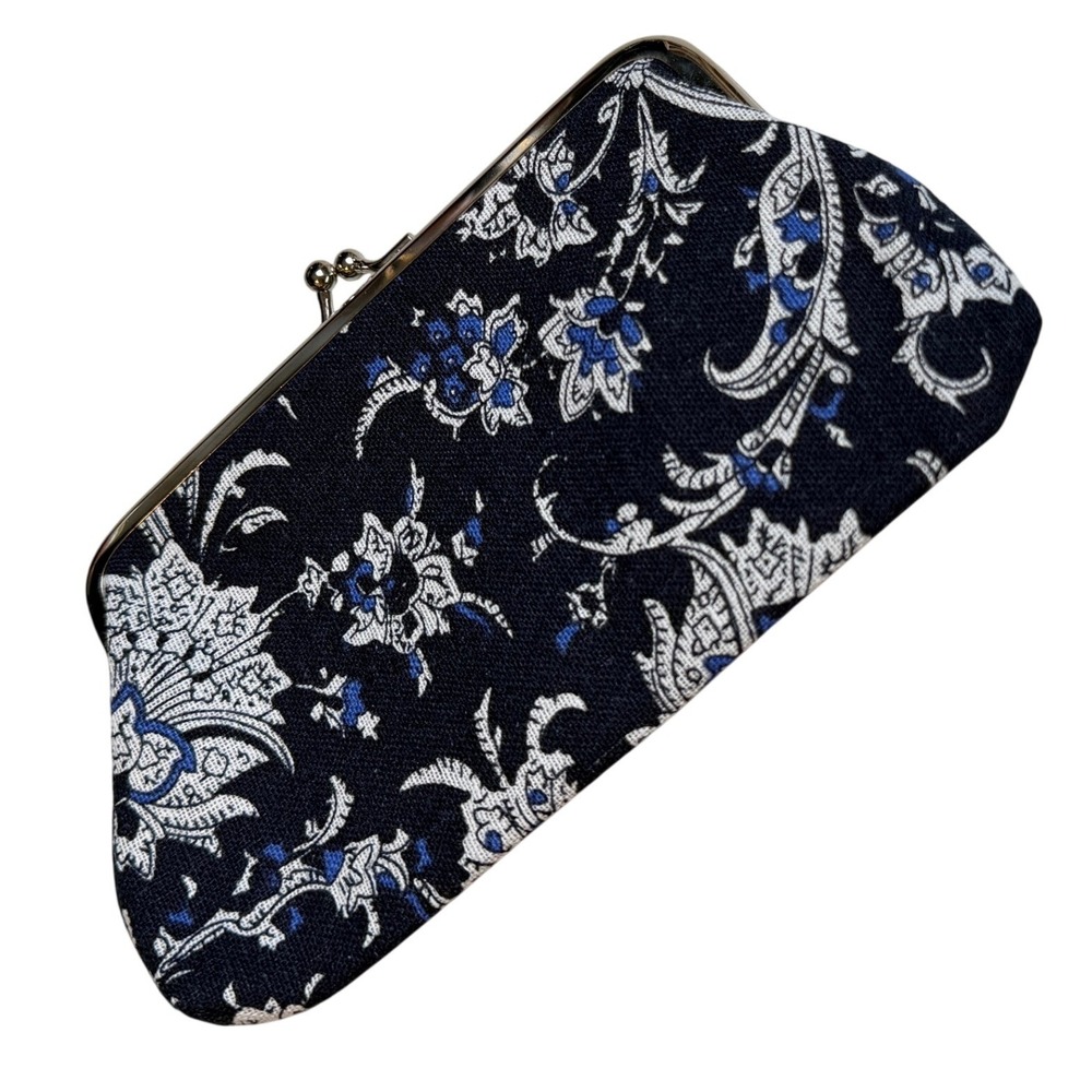 Navy Floral Kiss-Lock Wallet Clutch